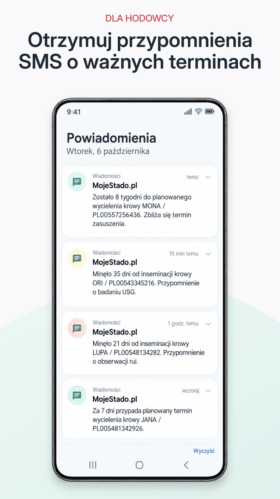 Powiadomienia sms dla hodowcy